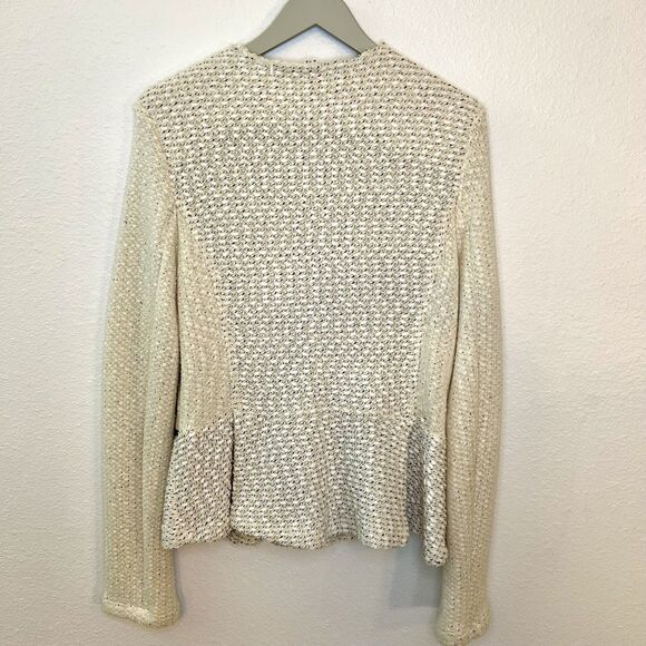 Anthropologie Cartonnier Knit Blazer Ivory Cream Woven Snap Jacket Peplum Size L - Picture 6 of 13